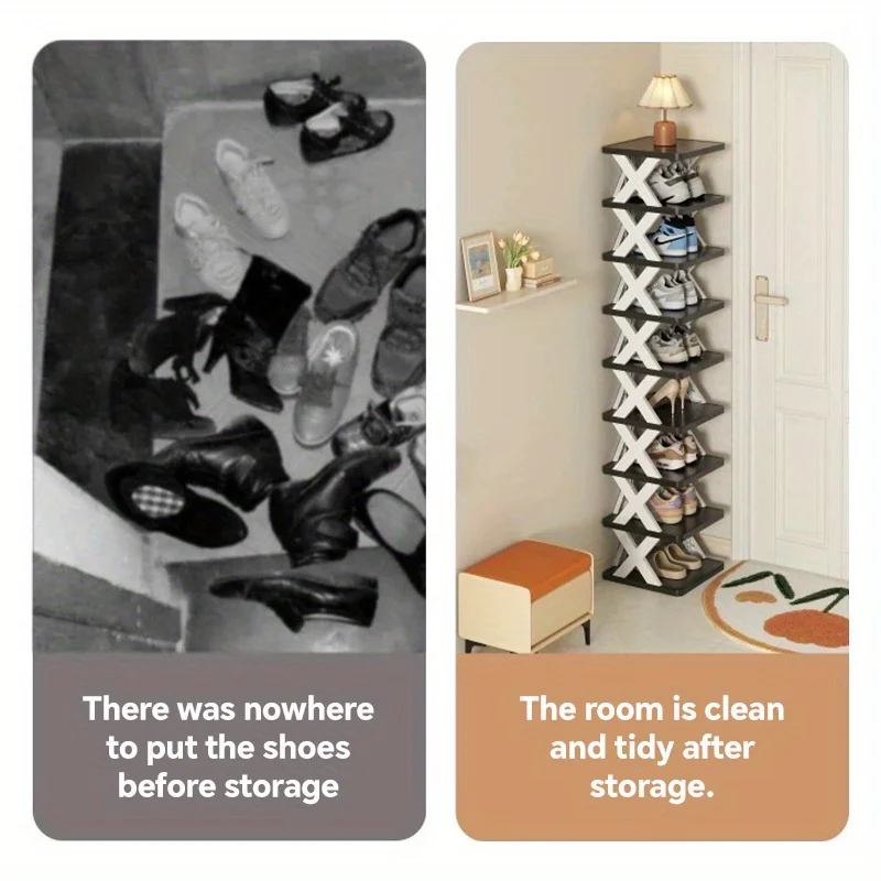 رف أحذية مكون من 9 طبقات - يمكنه تخزين 9 أزواج من الأحذية. رف أحذية عمودي موفر للمساحة. رف أحذية عالي وضيق لممر المدخل #4
