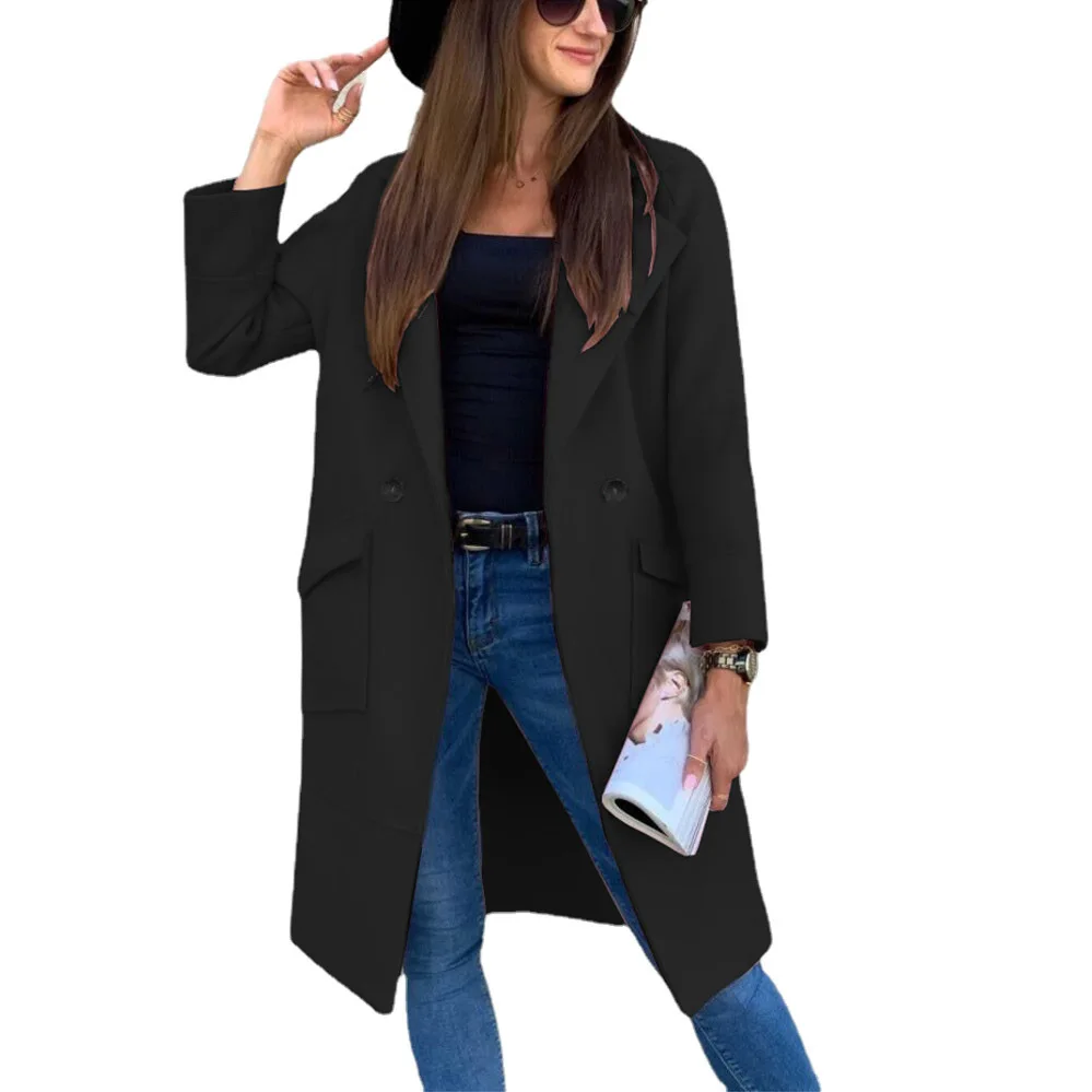 Coat for Women Autumn and Winter Fashion New Commuter Solid Color Long Sleeve Button Pocket Elegant Coat