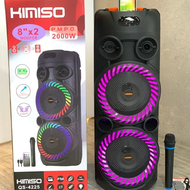 Kimiso QS-4225 Nowy podwójny 8-calowy głośnik tubowy 2000W Wartość szczytowa Duża moc Wielofunkcyjny głośnik Bluetooth Karaoke z pilotem/mikrofonem