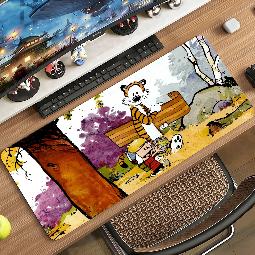 Manga C-Calvin and H-Hobbes Mouse Pad Large Non-Slip Waterproof Mat Stitched Edge Keyboard Pad for Gaming Daily Office