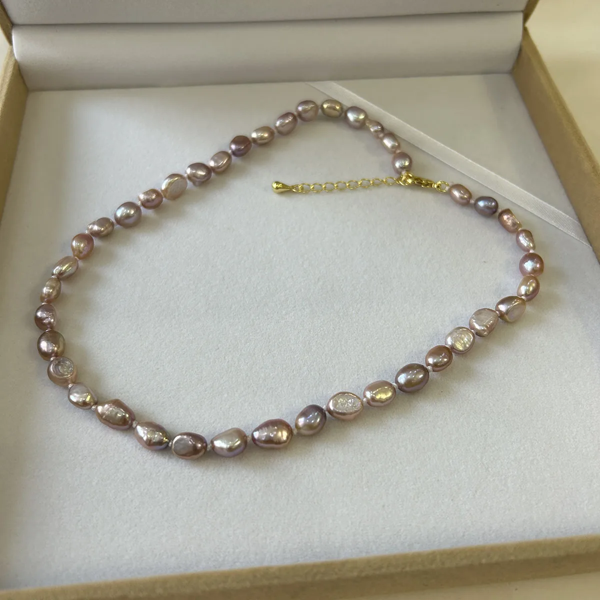 16 inch 100% nature FRESHWATER PEARL NECKLACE ,baroque pearl choker necklace ,stainless steel pvd gold clasp waterproof