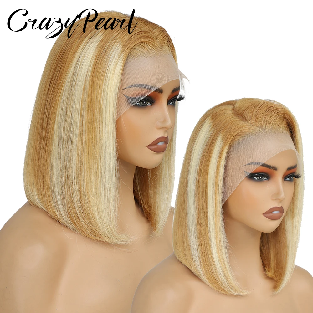 

CrazyPearl P27/613 Highlight BOB Wig Human Hair Straight Lace Front Wig Human Hair 13X4 Blonde Lace Front BOB Wig Human Hair