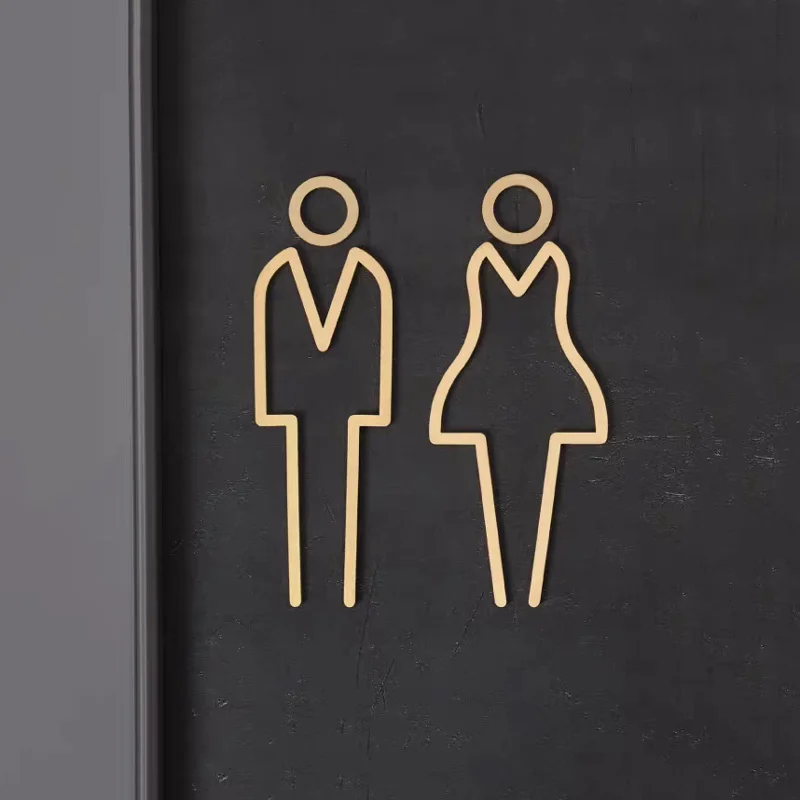 MFYS Solid Brass Man / Woman Toilet Door Signs WC Logo for Restaurant Hotel Bathroom Office Gold Wall Mark Signage Board