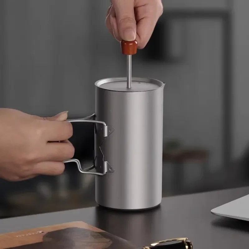 Portable Pure Titanium French Press Coffee Maker Wide Mouth Travel Mug for Outdoor Camping Home Use Tea Filter Cup Pot Wide