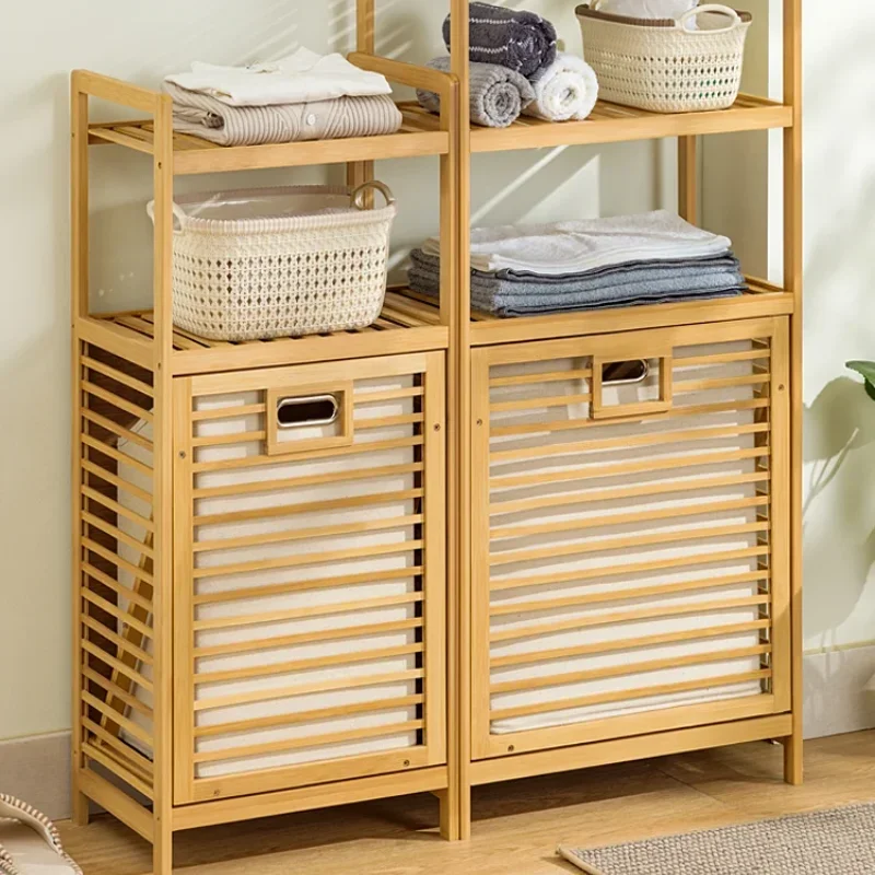 3/4 Tier Wooden Laundry Hamper Multi-Function Storage Basket Bathroom Rack Bamboo Laundry Organizer Large Capacity Bin