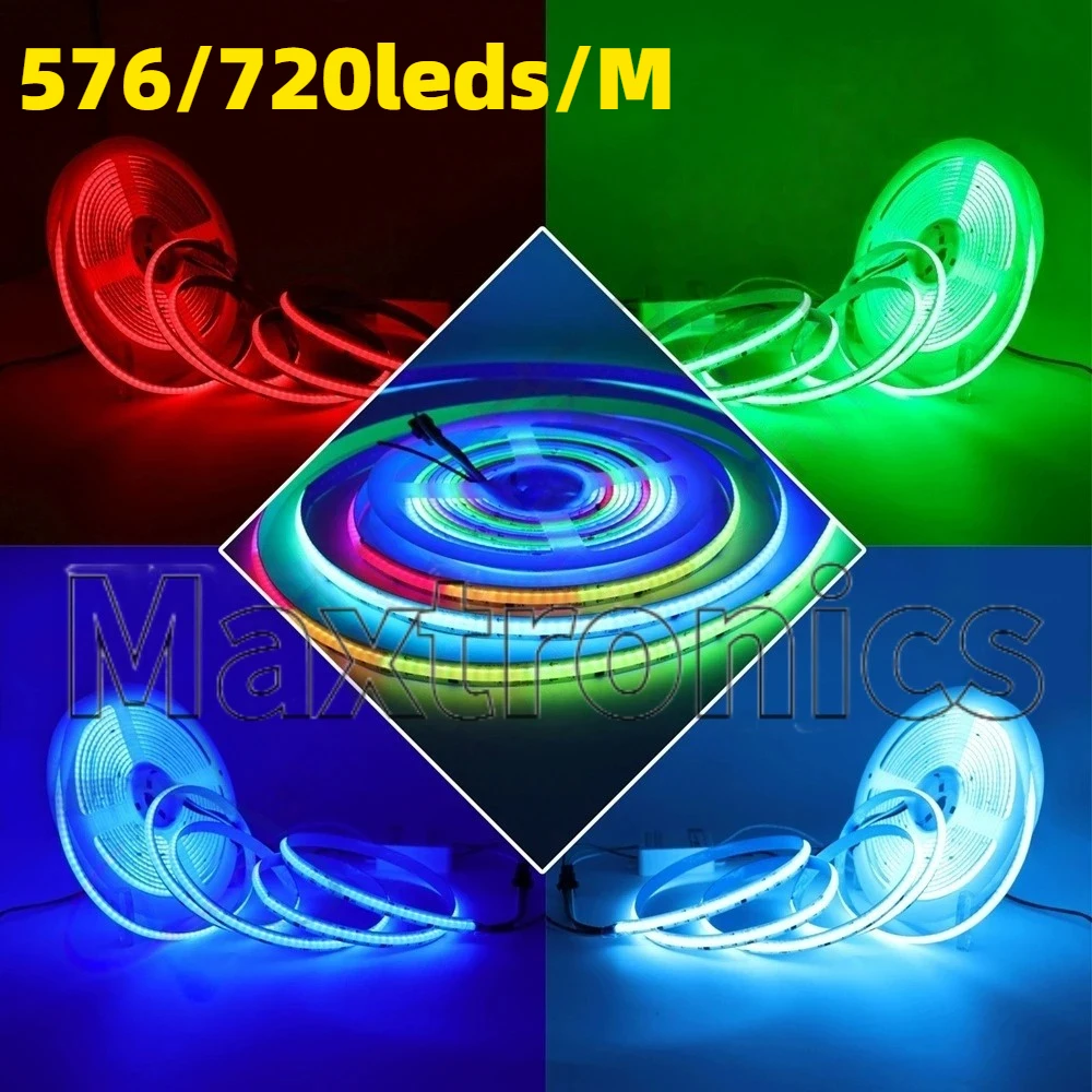 Hot 576/720leds/M 5M DC12-24V WS2811 COB RGBIC LED Strip 10mm Addressable Full Color High Density Flexible FOB LED Pixels Lights
