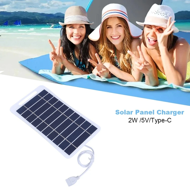 Panneau solaire portable avec USB, stabilisateur de charge sûr, chargeur de batterie, alimentation extérieure pour le camping, 2W, 5V
