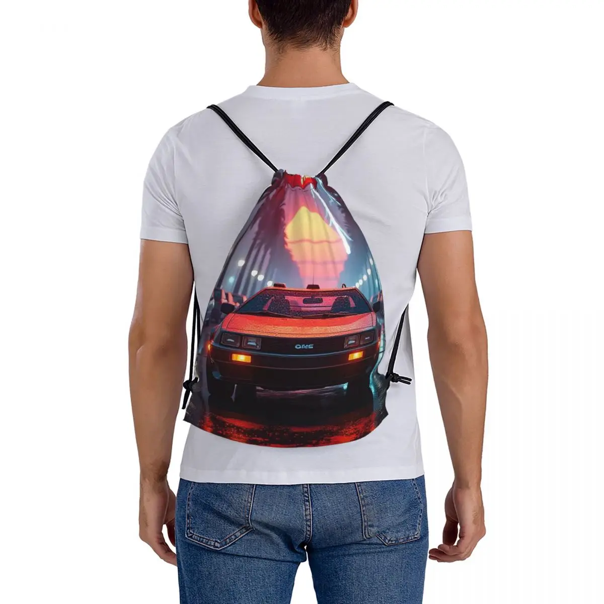 DeLorean Time Machine Back To The Future Backpacks Multi-function Drawstring Bundle Pocket Sports Bag