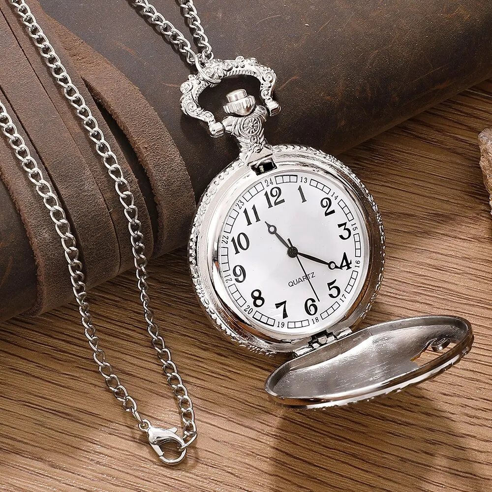 Antique Steam Train Design Pocket Watch with Chain Necklace Vintage Quartz Pendant Watches Clock Chain Mens Women