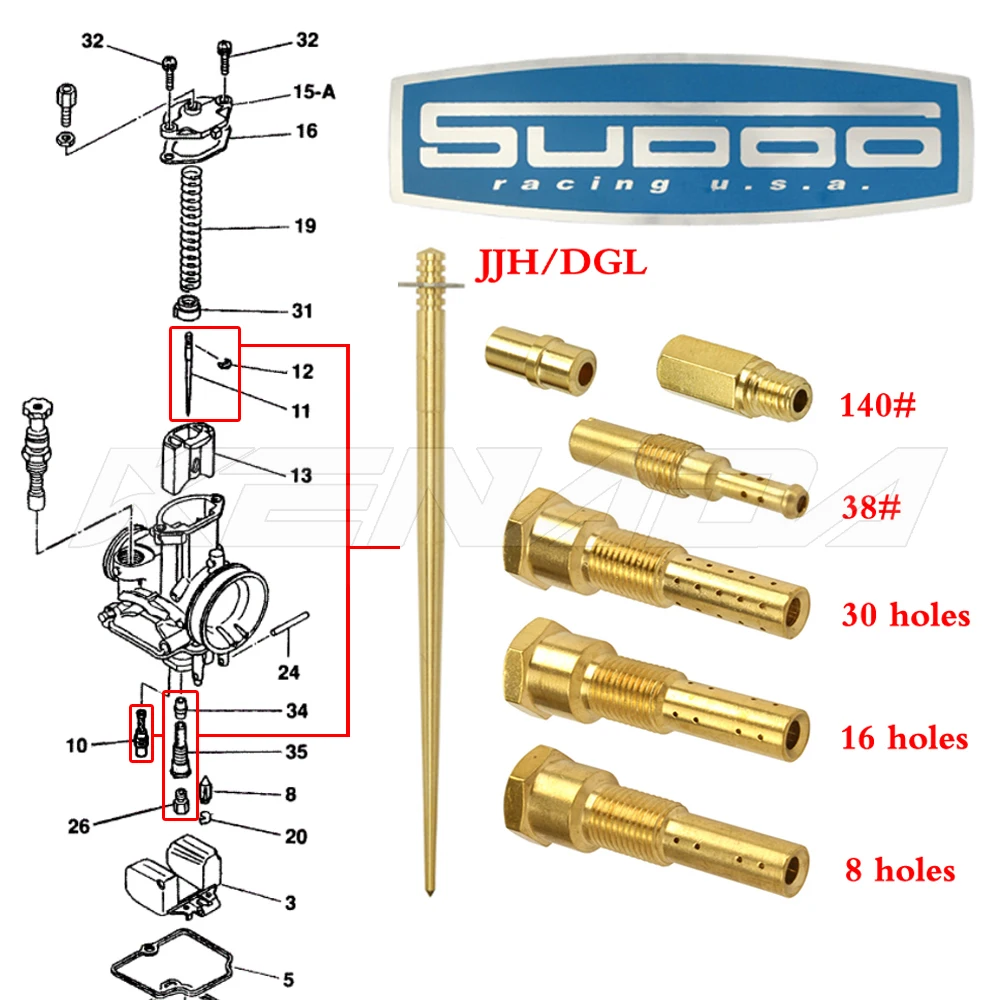 JJH/DGL Pilot Jet Main Jets nozzle Needle Atomizing tube sudco nozzle kit For PWK Keihin PWL PE OKO koso Carburetor main nozzle