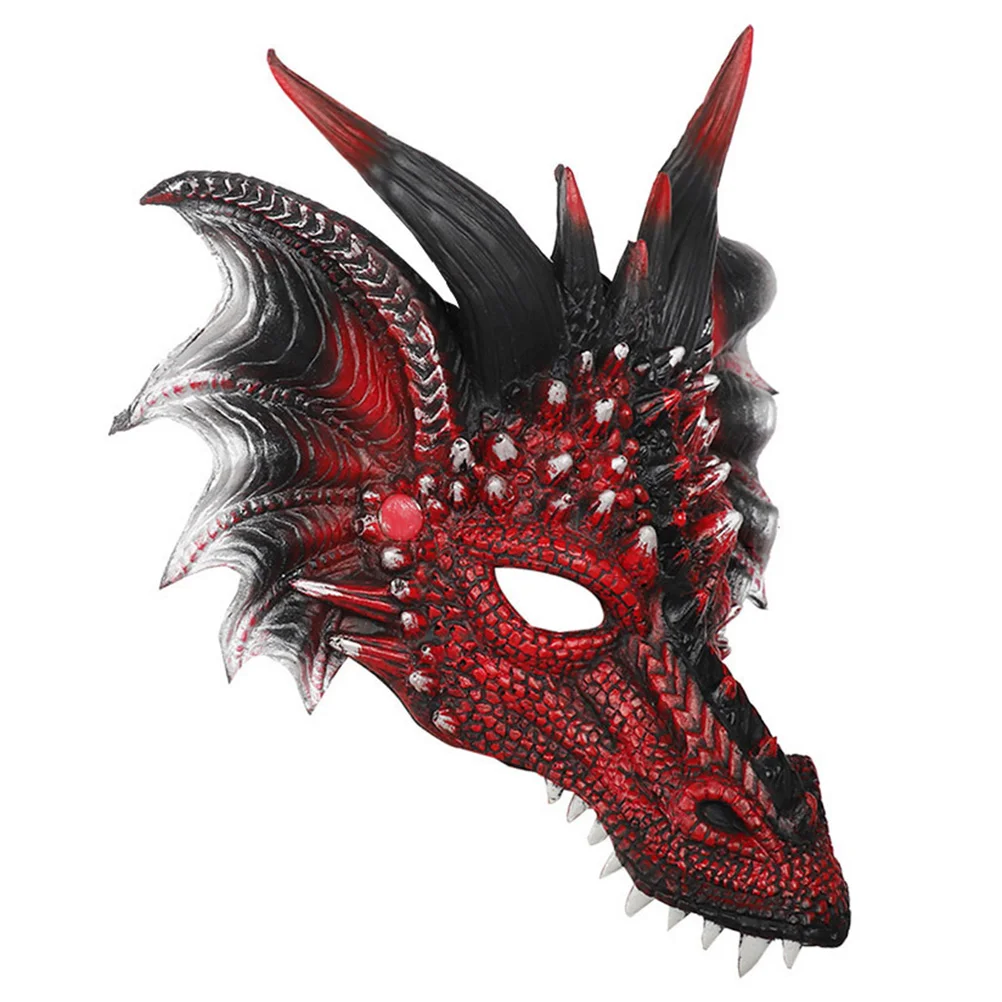 Máscara de dragão oco meia face para homens, máscaras assustadoras, ternos de baile de carnaval, cosplay preto e vermelho