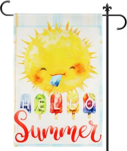 Summer Garden Flag, 12X18 Inch Double Sided Hello Summer Garden Flag Ice Cream S