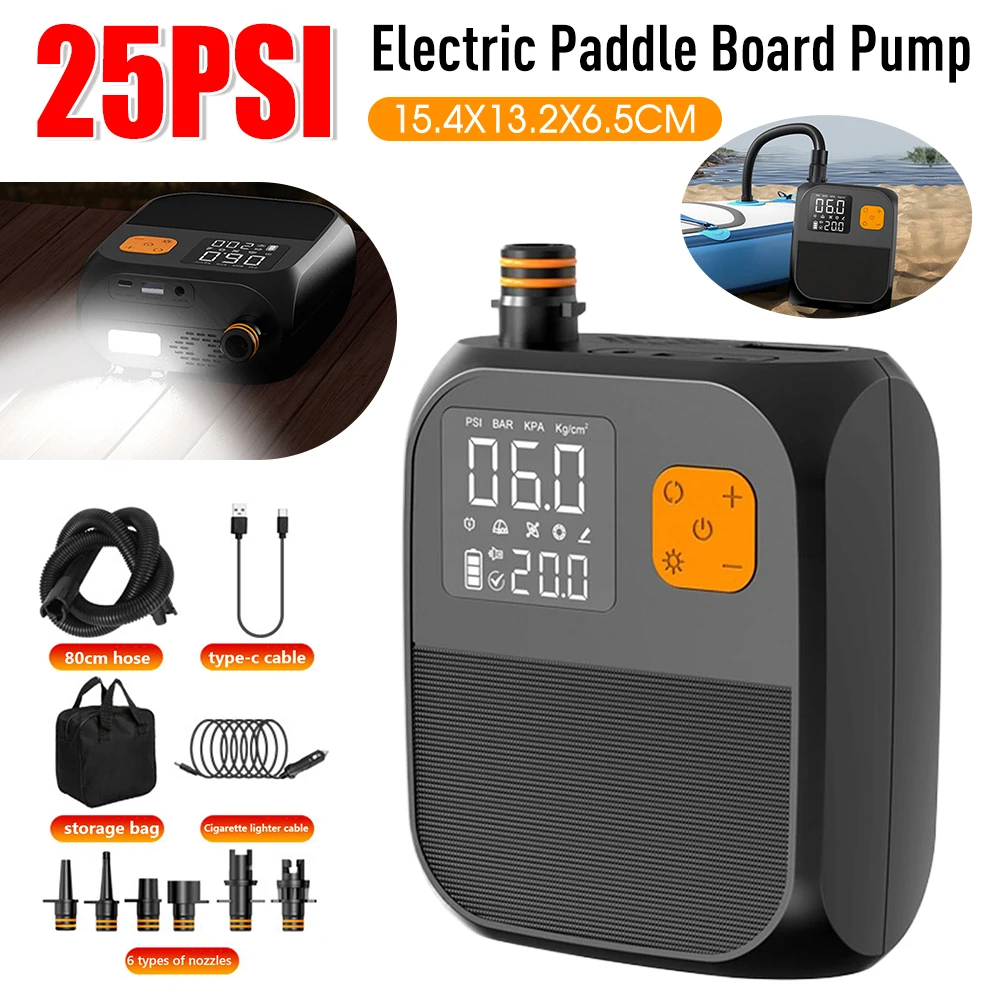 

25PSI Paddle Board Pump Rechargeable Inflatable Paddle Board Pump Electric Stand Up Paddle SUP Pump Automobiles Tire Inflator