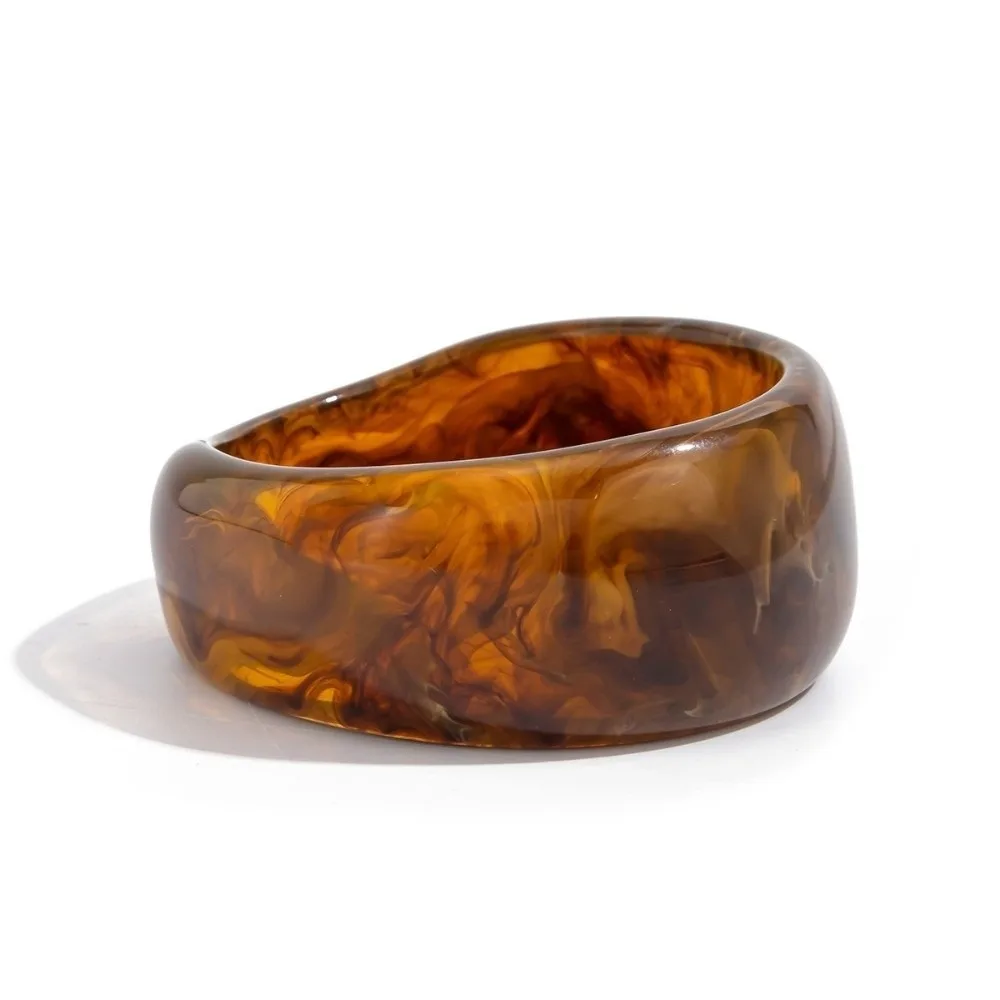 French Style Arched Stackable Bangles Gold Metal Marbled Resin Cuff Bracelet Geometric Multi-Functional Wide Bangle Outfit