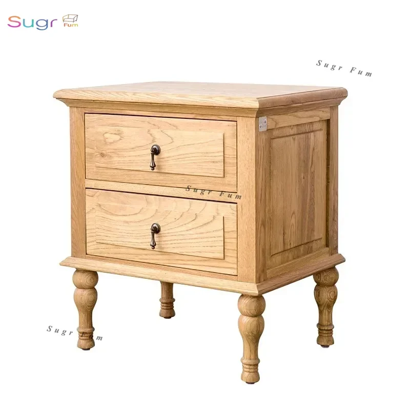 

American solid wood old bedside table two side cabinets oak bedside storage cabinet living room sofa retro edge few