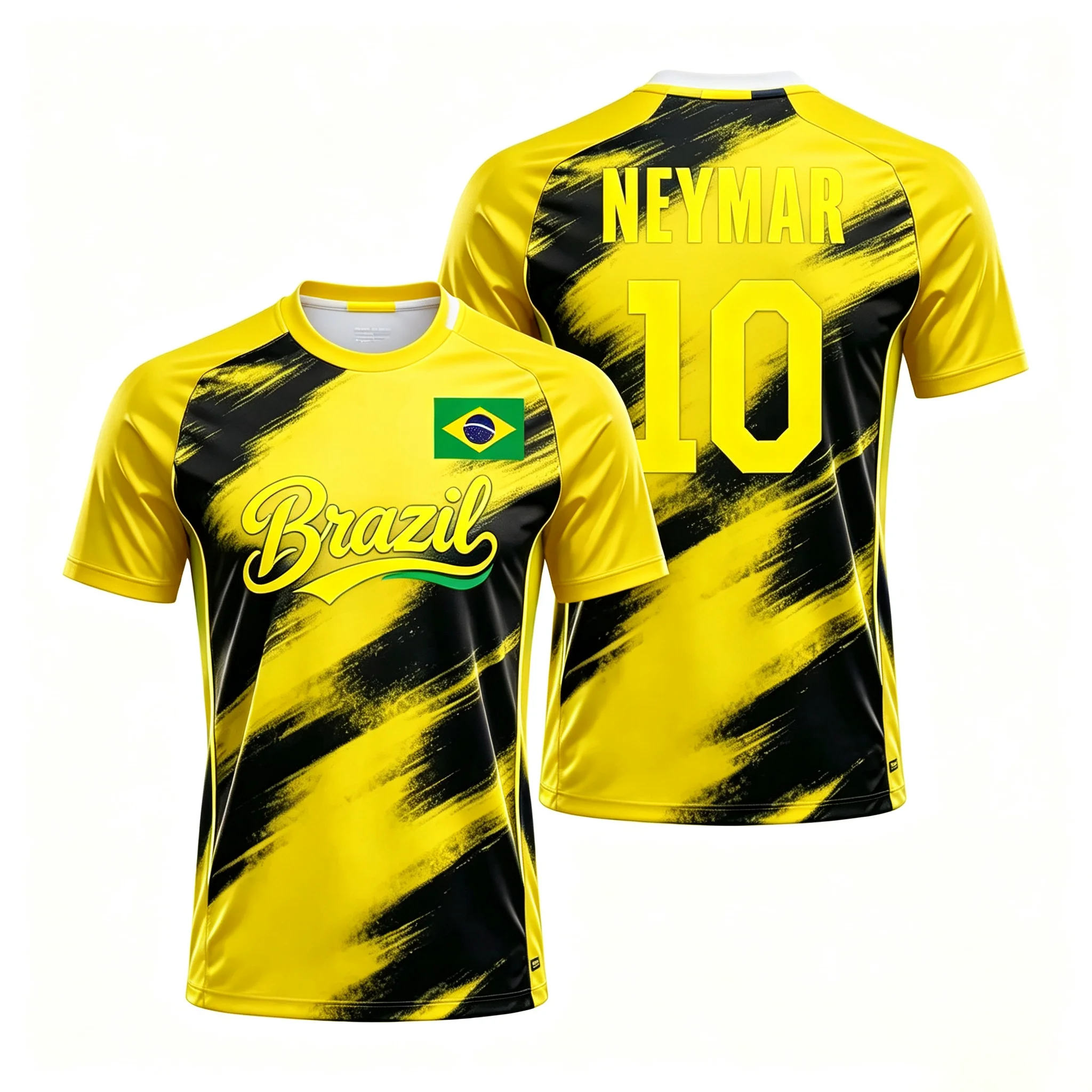 Brazilian flag patterned football jersey, round neck short sleeved loose sports T-shirt, casual unisex training top