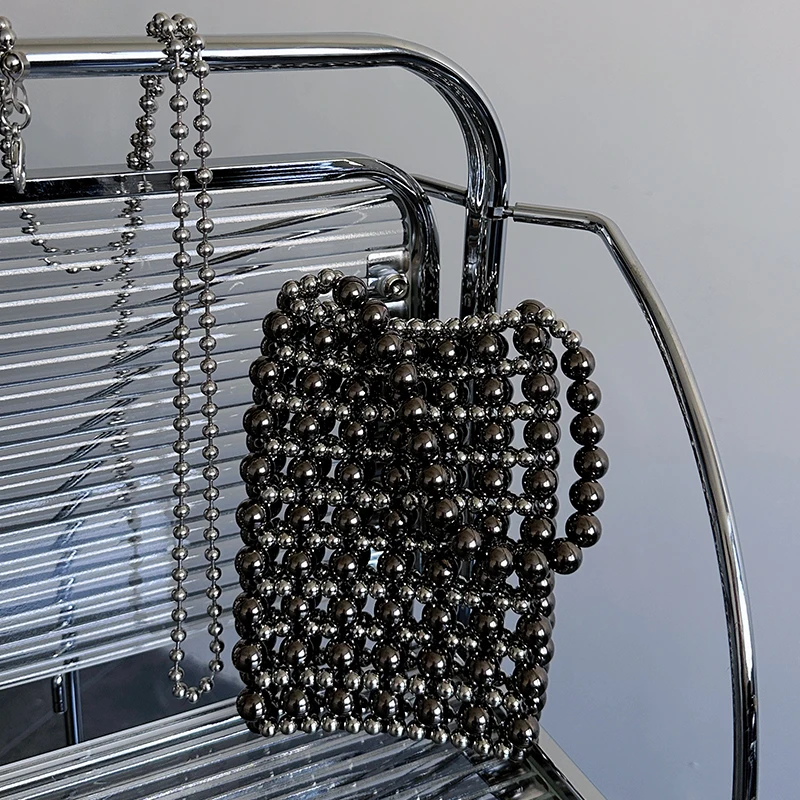 

Handwoven Crystal Bag Women's Fashion Retro Silver Black Personalized Handbag Y2K Versatile Phone Chain Crossbody Bags for Woman