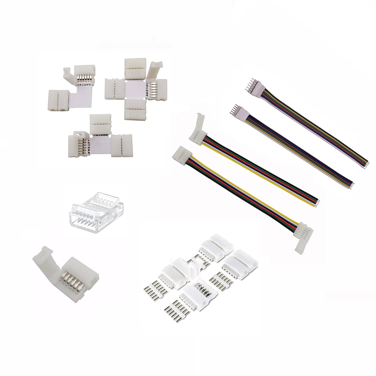 5pcs/lot 12mm 6PIN 6 Pin RGB+CCT L T X Shape No Soldering Easy Connector For RGBCCT RGBCW LED Strip Light 6 PIN Connector