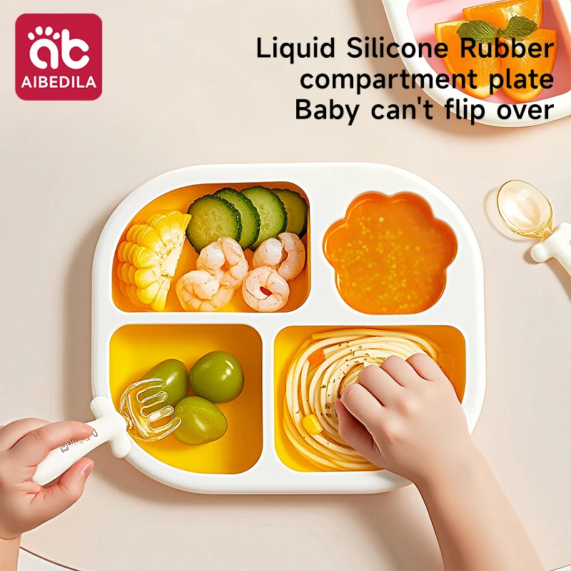 

AIBEDILA силиконовая разделенная детская обеденная тарелка для малышей, вспомогательная тренировочная посуда, детская тарелка с отделением для еды, миска для закусок