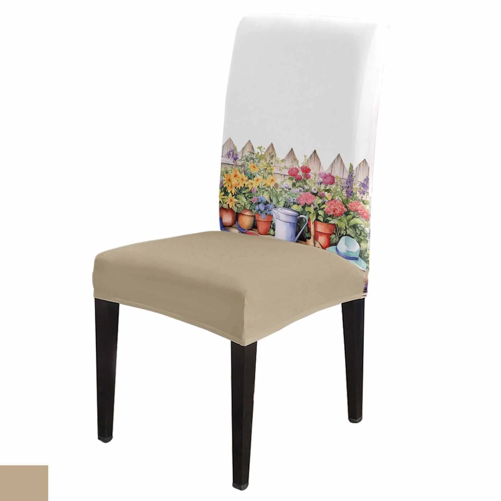 Watercolor Country Garden Plant Flower Chair Cover Set Kitchen Stretch Spandex Seat Slipcover Home Dining Room Seat Cover