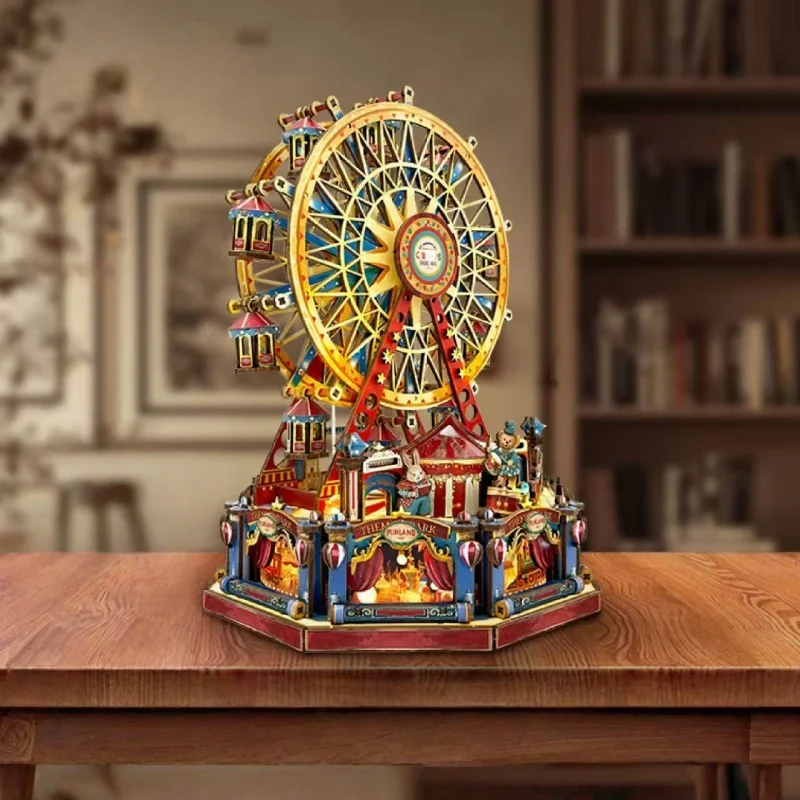 Grande roue rotative en bois, Kit de modèle de boîte à musique 3D DIY, cadeau de décoration de bureau élégant pour adultes