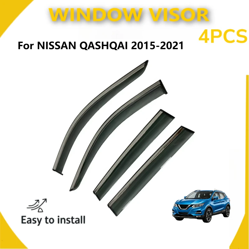 Door Side Wind Visor Compatible with Nissan Qashqai 2015-2021, All-Season Sun Protection Water Repellent Exterior Decor Parts