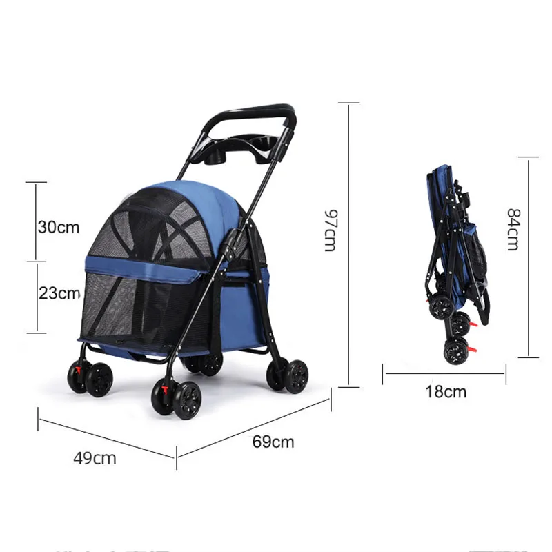 Wholesale Foldable Pet Stroller 4 Wheels Lightweight Outdoor Travel Pet Trolley Cart for Small Cats Dogs