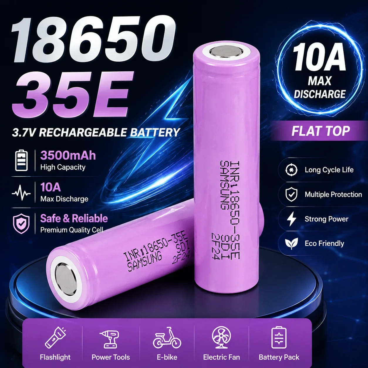 Batteria 18650 INR18650 35E 3,7V 3500mAh 25A, cella agli ioni di litio resistente agli urti, certificata per la sicurezza, nuova di zecca
