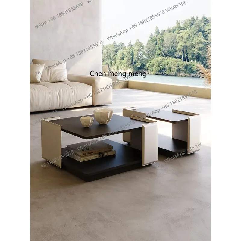 

M26 modern solid wood coffee table light luxury saddle leather tea table minimalist living room tea table TV cabinet combination