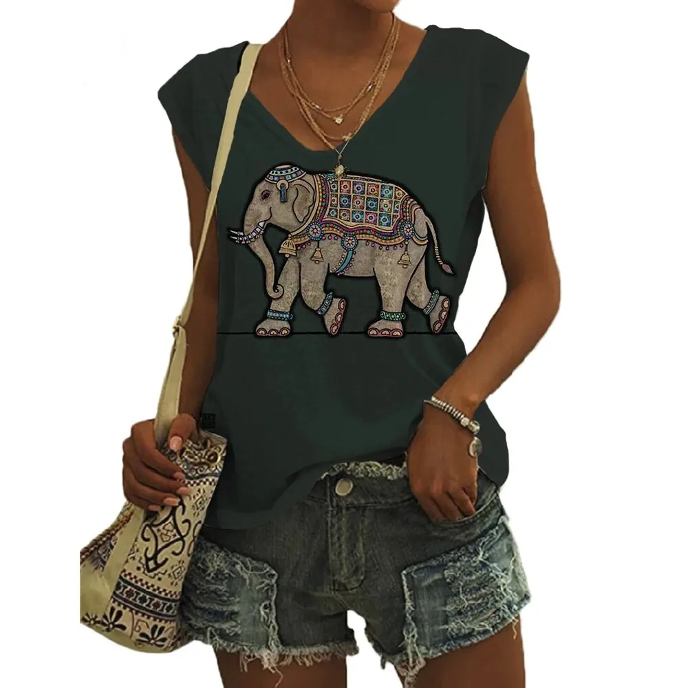 Animal Elephant 3D Print Tank Tops Women Summer Fashion Streetwear Oversized V-Neck Vest Off Shoulder Sleeveless Woman Camisole