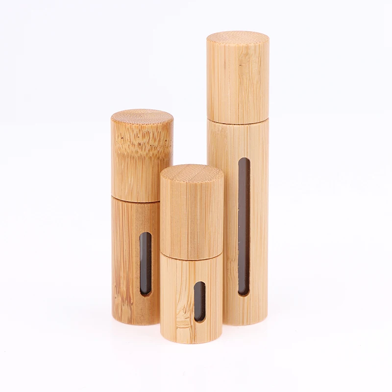 Bamboo Roll On Bottle 3/5/10ml Wood Roller Bottle Essential Oil Lip Gloss Refillable Tube Empty Jar Glass Bottle Perfume 1PC