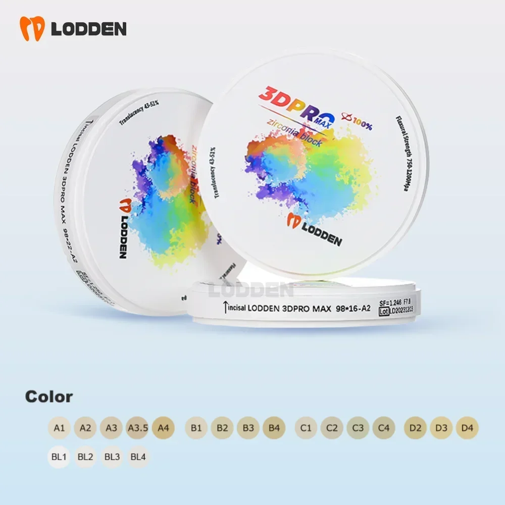 Lodden 3D PRO MAX Dental Zirconia Block Multilayer Vita16 Color Dental Lab Denture Dentist Material for CAD CAM 98mm Open System