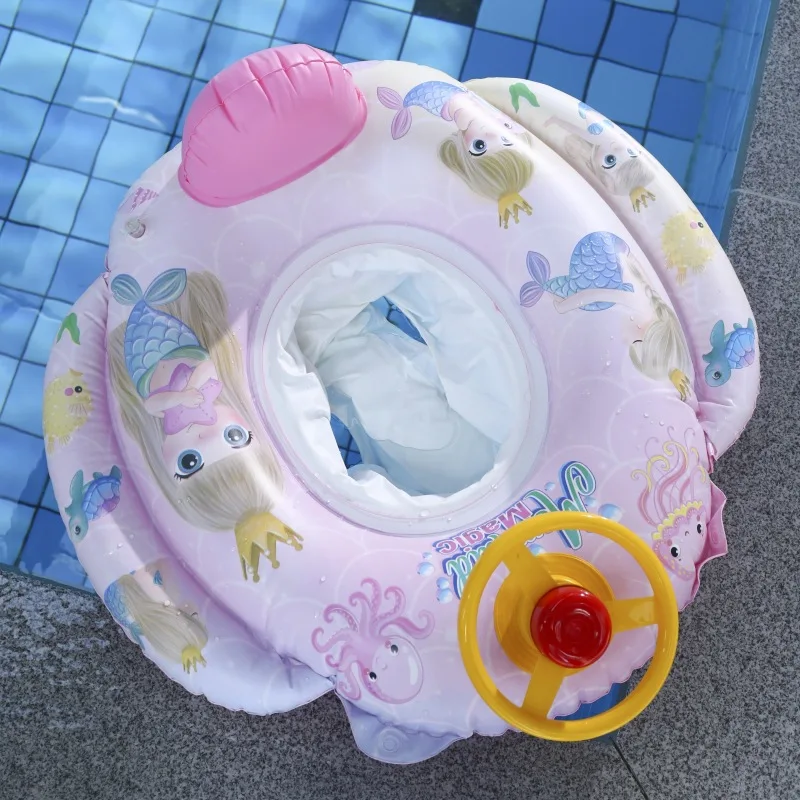 كارتون الطفل السباحة تعويم مقعد حورية البحر رواد الفضاء نمط بولي كلوريد الفينيل لعبة قابلة للنفخ مع عجلة القيادة الصيف بركة ألعاب مائية #2