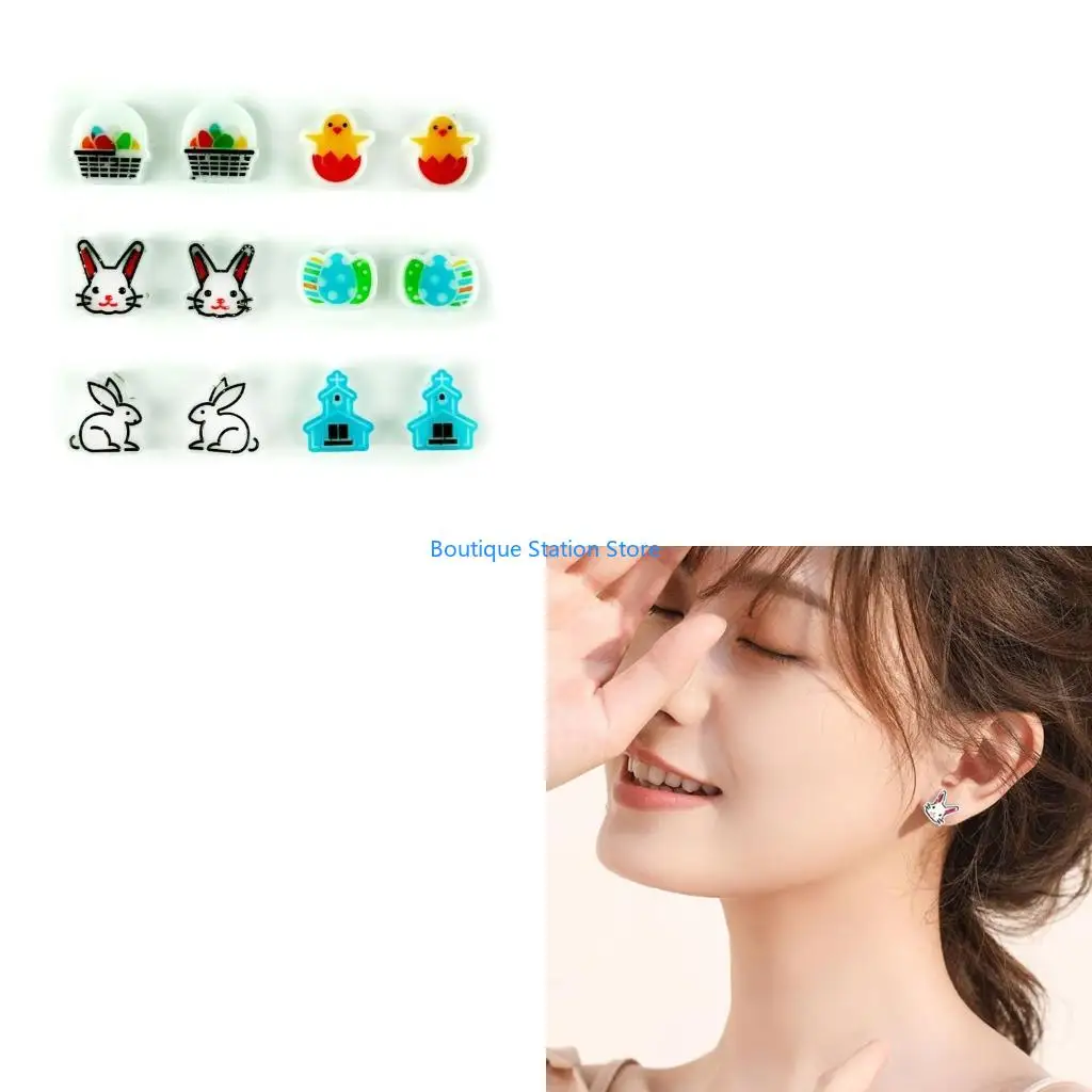 Y55F Rabbit Silicone Mold,Easter Egg Silicone Mold for DIY Jewelry Making Crafting Projects Earrings Studs Resin Moulds