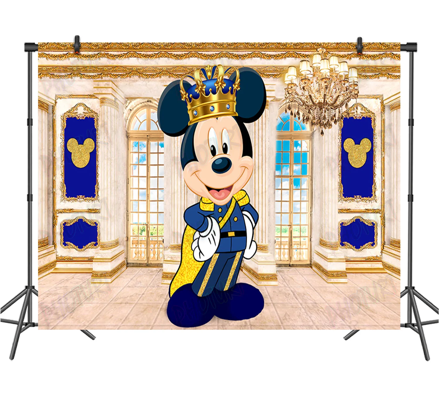 Disney Royal Crown Mickey Mouse Backdrop Kids Birthday Decoration Background Golden Palace Vinyl Photography Studio Props