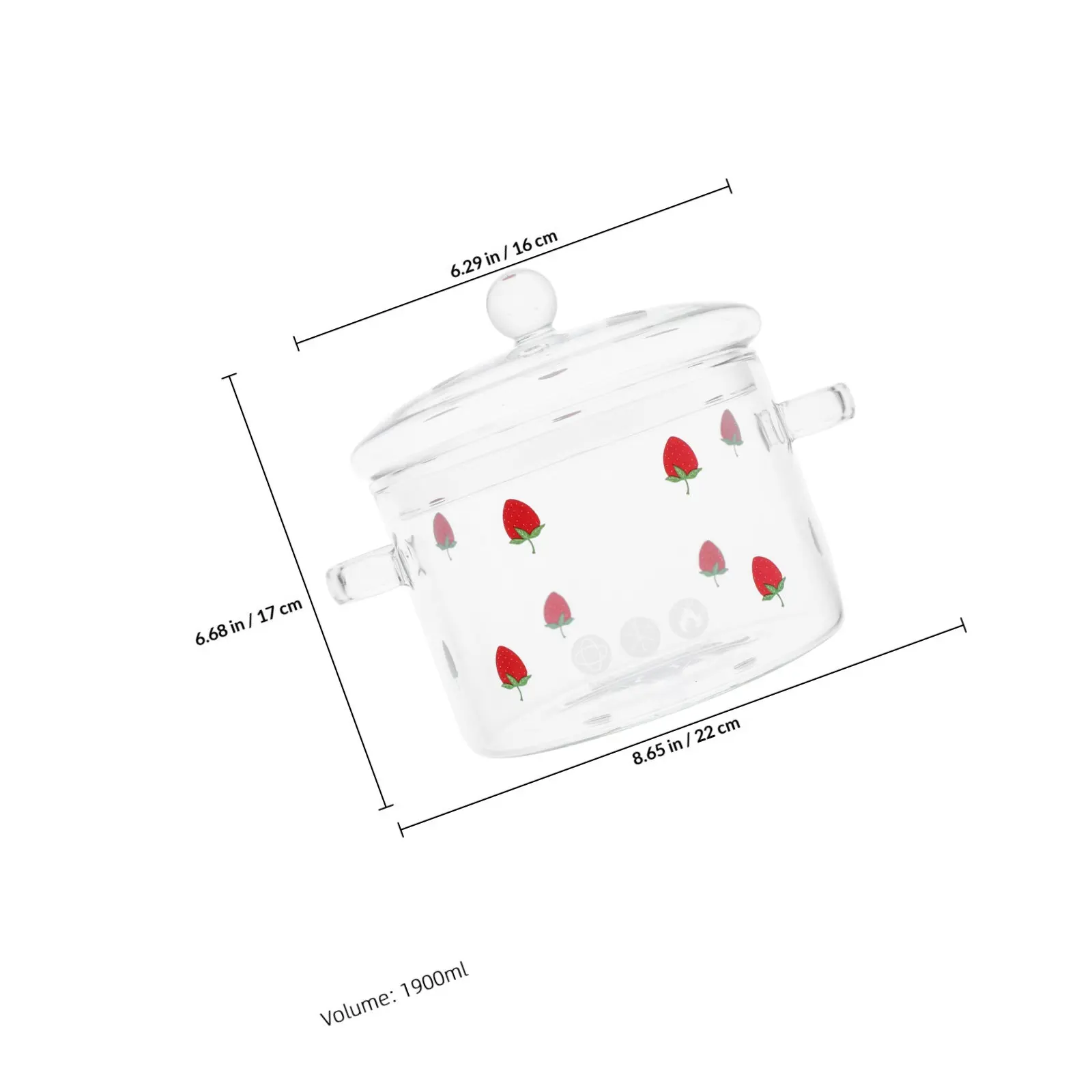 Double Handle Borosilicate Glass Soup Pot 1900Ml Heat Resistant Stove Top Cooking Stewing Simmering Pot Clear Lid