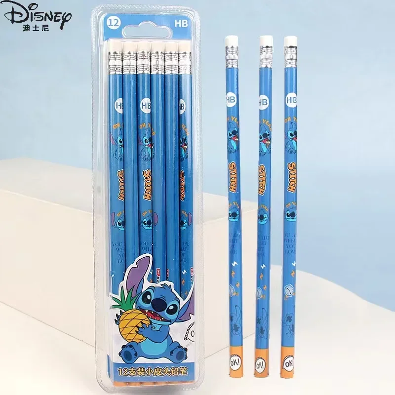 1/6/12 pencil Disney Cartoon HB Pencil with Eraser Mickey Minnie Stitch Painting Pencil Learning Education Stationery Child Gift