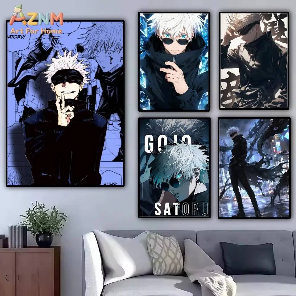 AZNM Jujutsu Kaisen Gojo Satoru Anime Canvas Wall Art, Cool Manga Style Print, Aesthetic Room Decor