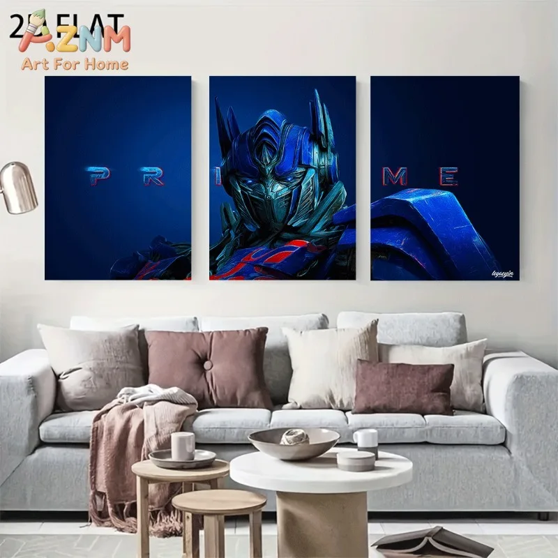 Optimus Prime Blue Robot Portrait With Prime Letter Dark Blue Background Transformers Canvas Wall Art No Frame Movie Print Pos