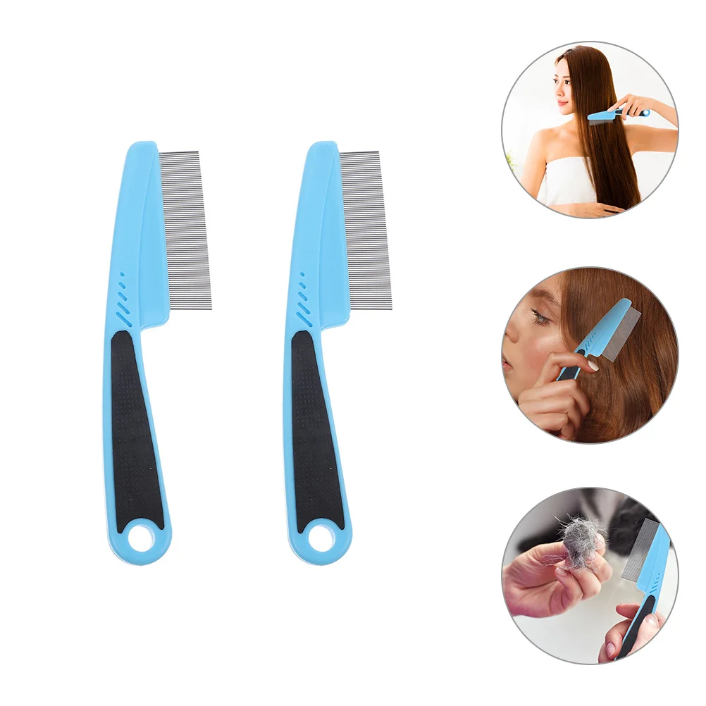 2 Pcs Pets Stainless Steel Fine Tooth Comb for Dandruff Metal Hair Pick Scalp Remover Blue Small Child