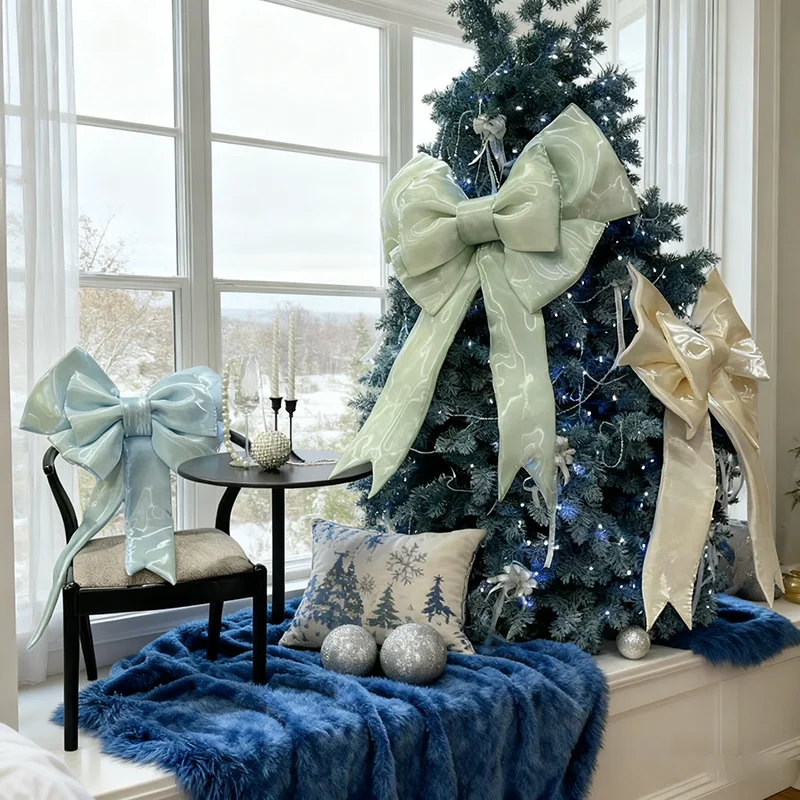 

60*85cm 1PCS Christmas Decoration Pink Christmas Bows For Home Decorations Large Xmas Tree Hanging Big Gauze Bow Wedding Decor