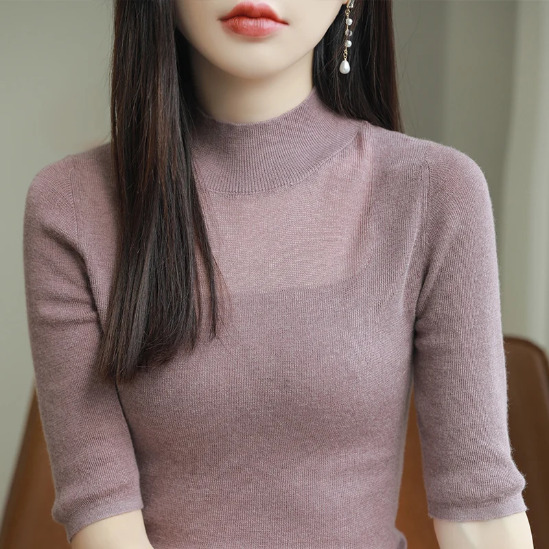 

Hot Sale Superfine Wool Women's Sweaters And Pullovers 2024 Spring Female O-Neck Elastic Clothing Short Sleeve Soft Jumper Top