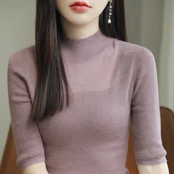 Hot Sale Superfine Wool Women's Sweaters And Pullovers 2024 Spring Female O-Neck Elastic Clothing Short Sleeve Soft Jumper Top