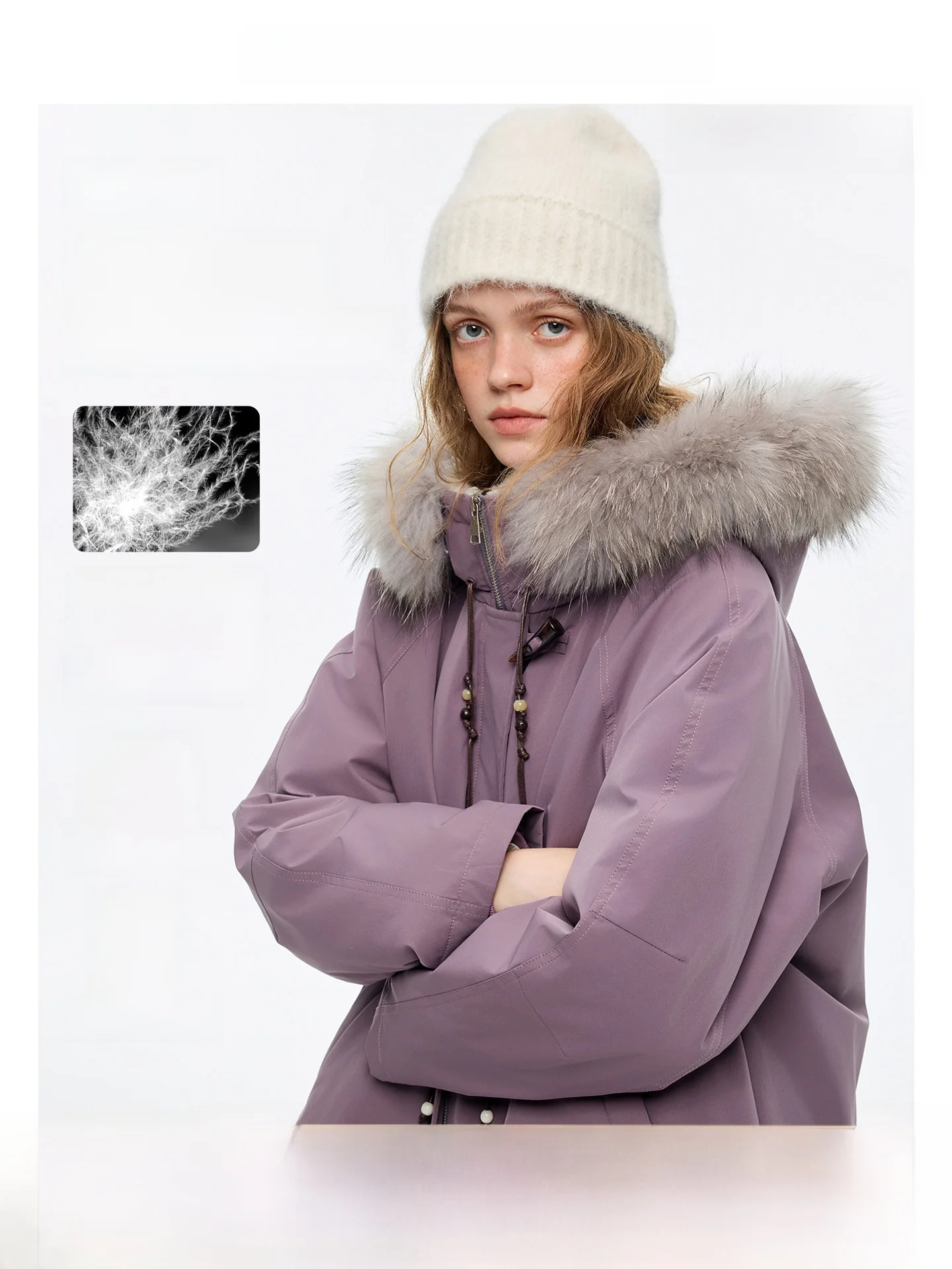 

Roland Purple Velvet VEGA CHANG Women's Winter Jaet Rabbit Fur Collar down Coat Comfortable Vesent Parka Outerwear