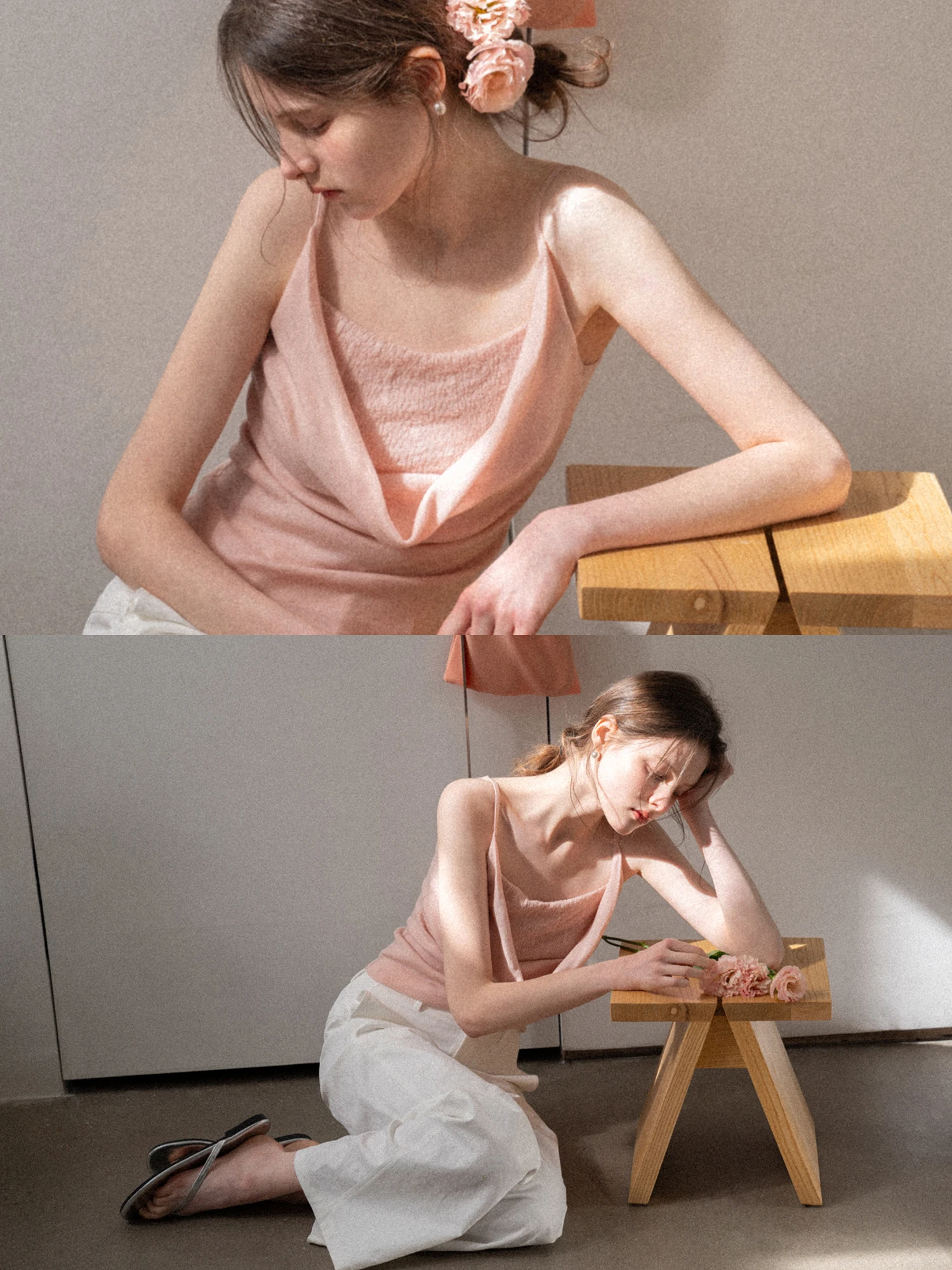 

EGGKA Women's Knitted Slim Fit Texture Contrast Collar Vest Spring Outerwear U-Neline ort Length Color Casual Top