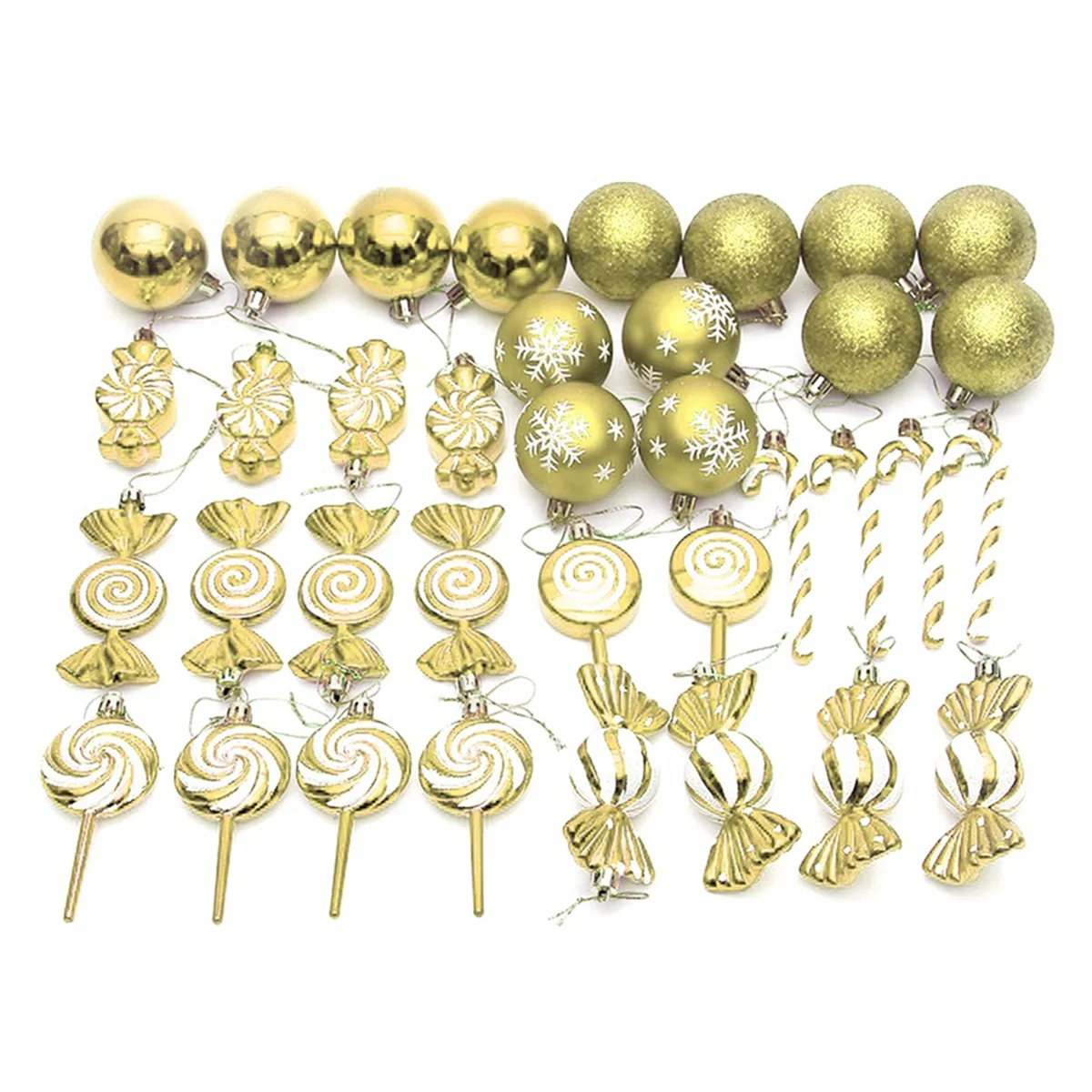 

A59T 36Pcs Christmas Ball Christmas Tree Hanging Pendants Printed Shaped Pendant Christmas Spheres Gold