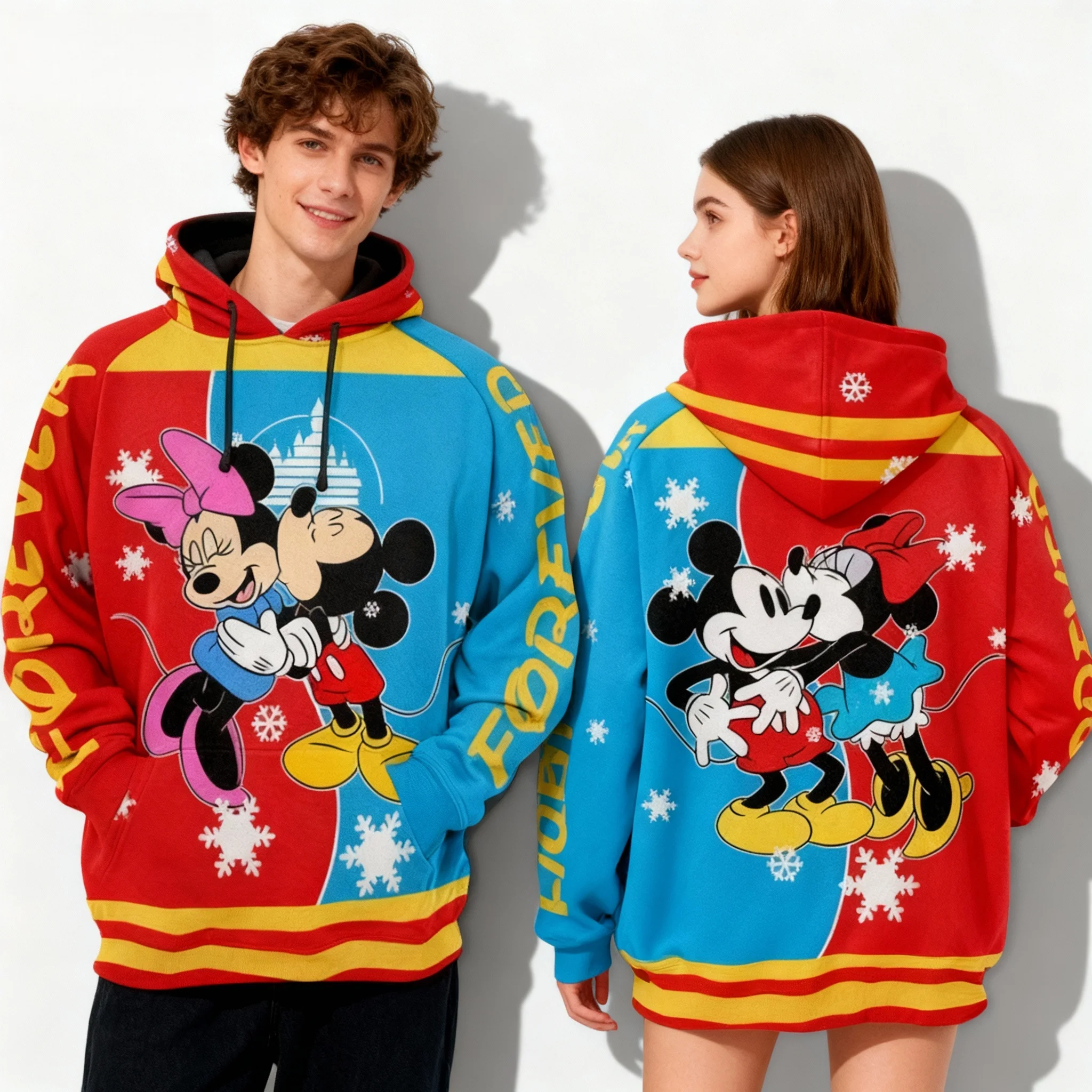 Disney 100th Anniversary Edition Sweet Cool Street Autunno/Inverno Felpa con cappuccio Cappotto oversize da donna per adulti e bambini
