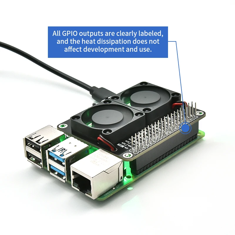 Raspberry Pi مروحة تبريد مزدوجة GPIO لوح تمديد تشغيل/إيقاف مفتاح LED ضوء مبرد نشط لـ Raspberry Pi 5 4B 3B+ 3B #5