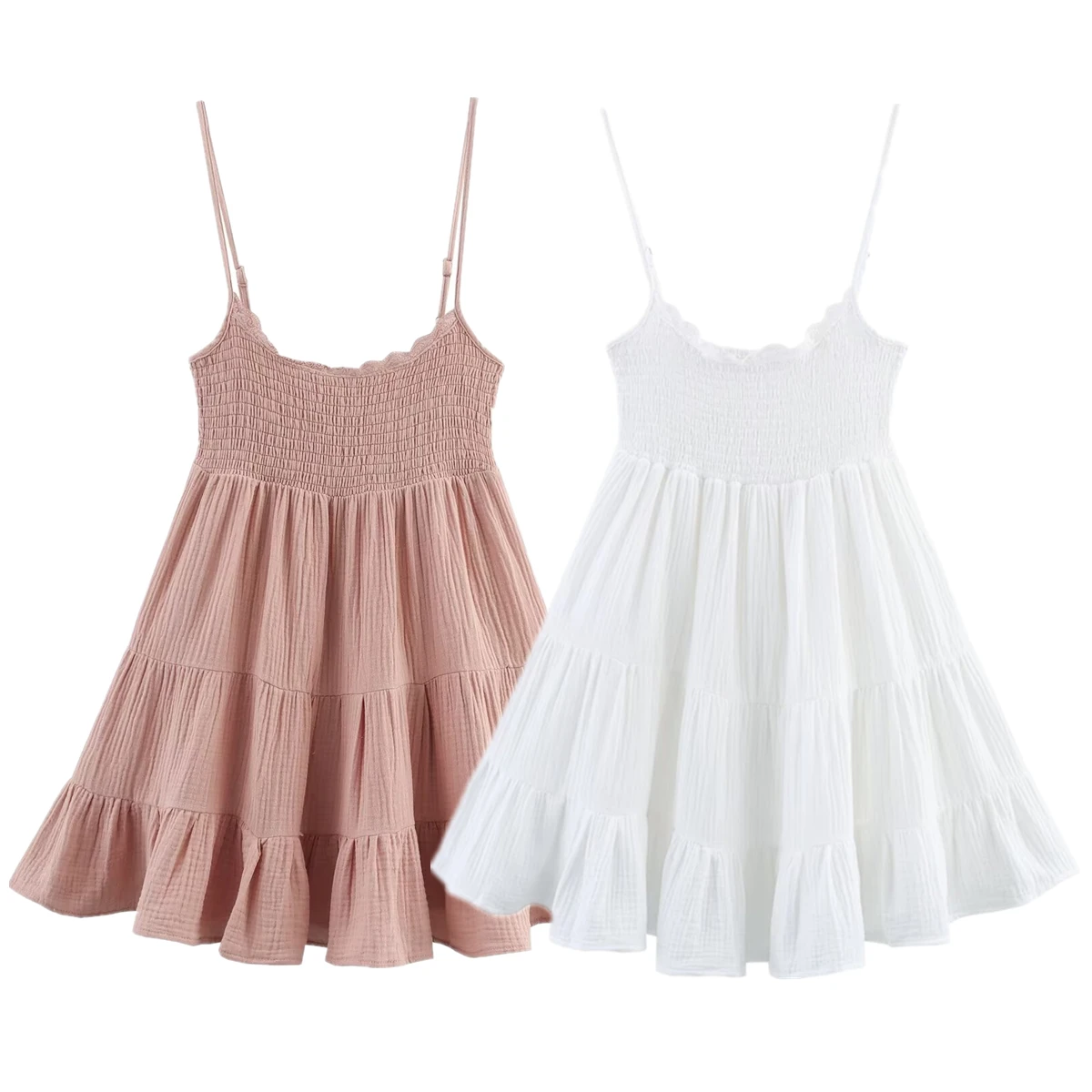 

Maxdutti Minimalist White Pink Suspender Dress Lace Splicing Casual Mini Dress Women Summer Evening Dresses Party Dress Vestidos
