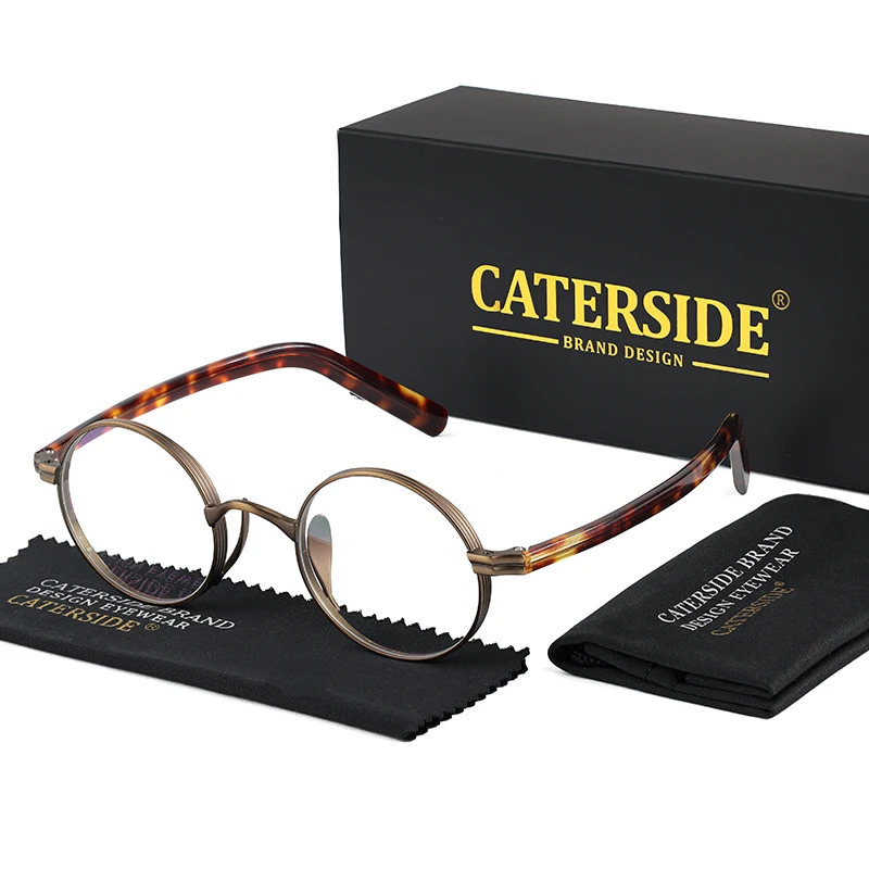 Caterside แว่นตาทรงกลมขนาดเล็กสำหรับผู้ชายกรอบโลหะแว่นกันแสงสีฟ้าผู้หญิงแสงไฟแฟชั่นแนวธุรกิจสไตล์พังก์